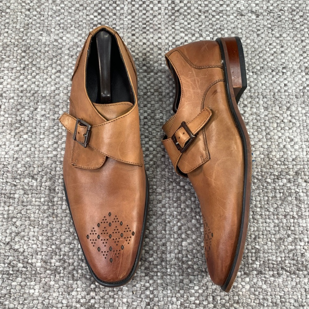 La Milano Monk Strap Shoes Men 12 Tan Leather Perforated Toe A11231